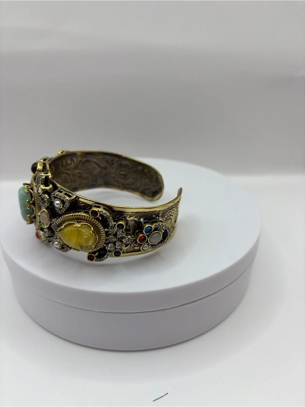 Sabyasachi Fashion Multicolor Doublet Stone Filigree Cuff Bracelet - Gold Tone